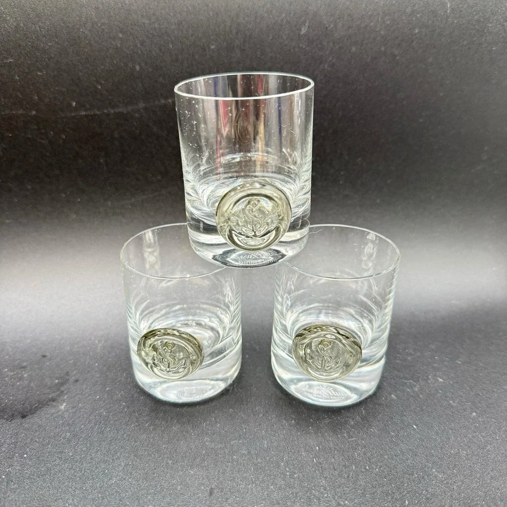 3 Rosenthal Crystal Shot Glasses Pirate Barware Collection w/Applied Anchor READ